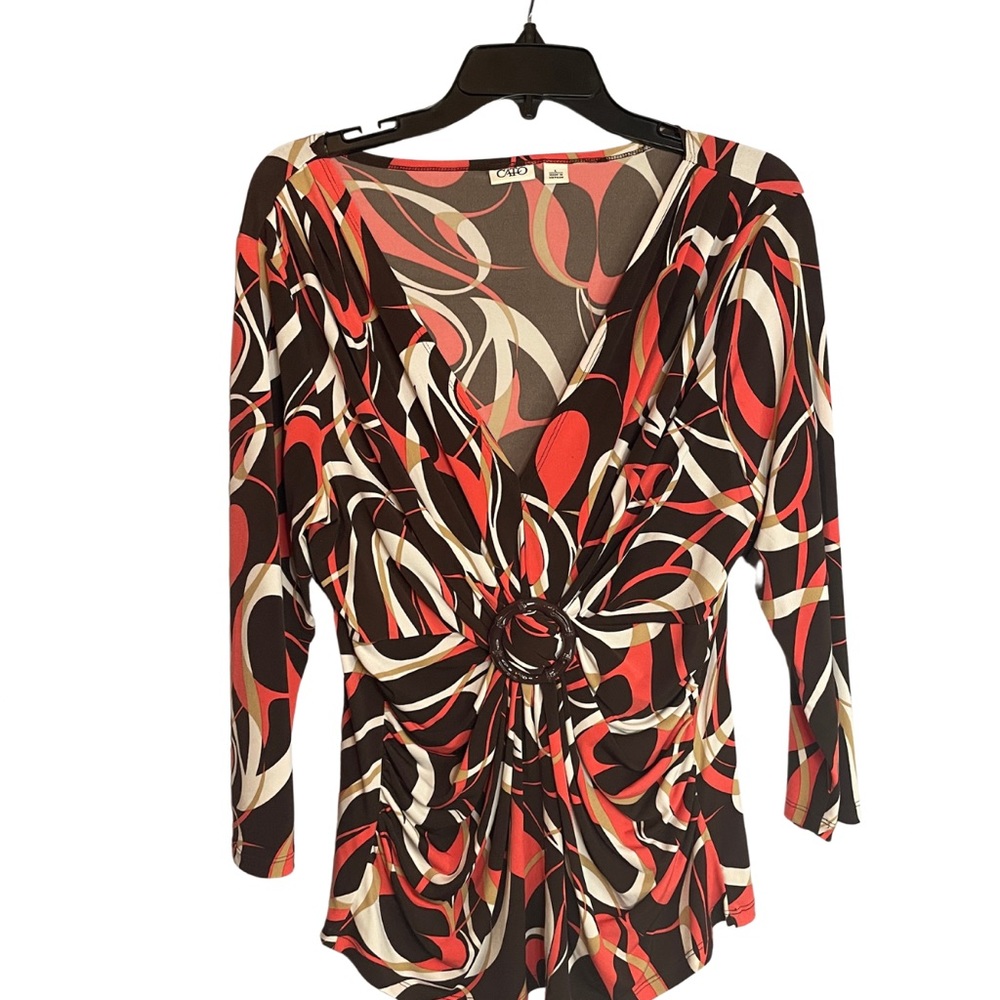 Cato Large Brown Pink White and Tan swirl. 3/4 sleeves